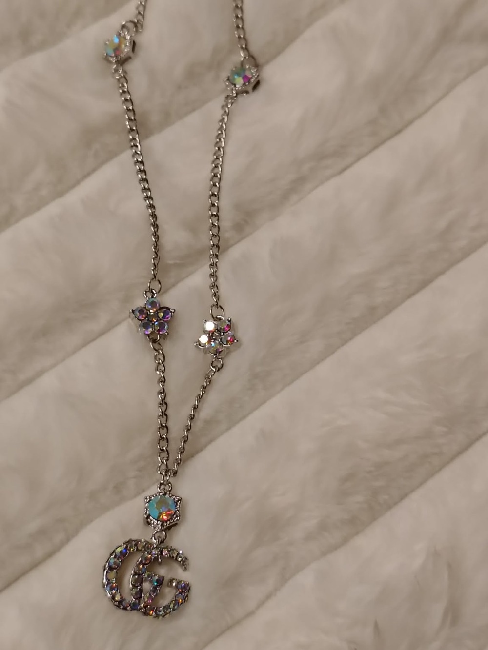 Silver-Tone Crystal Pendant Necklace with Multicolor AB Stones